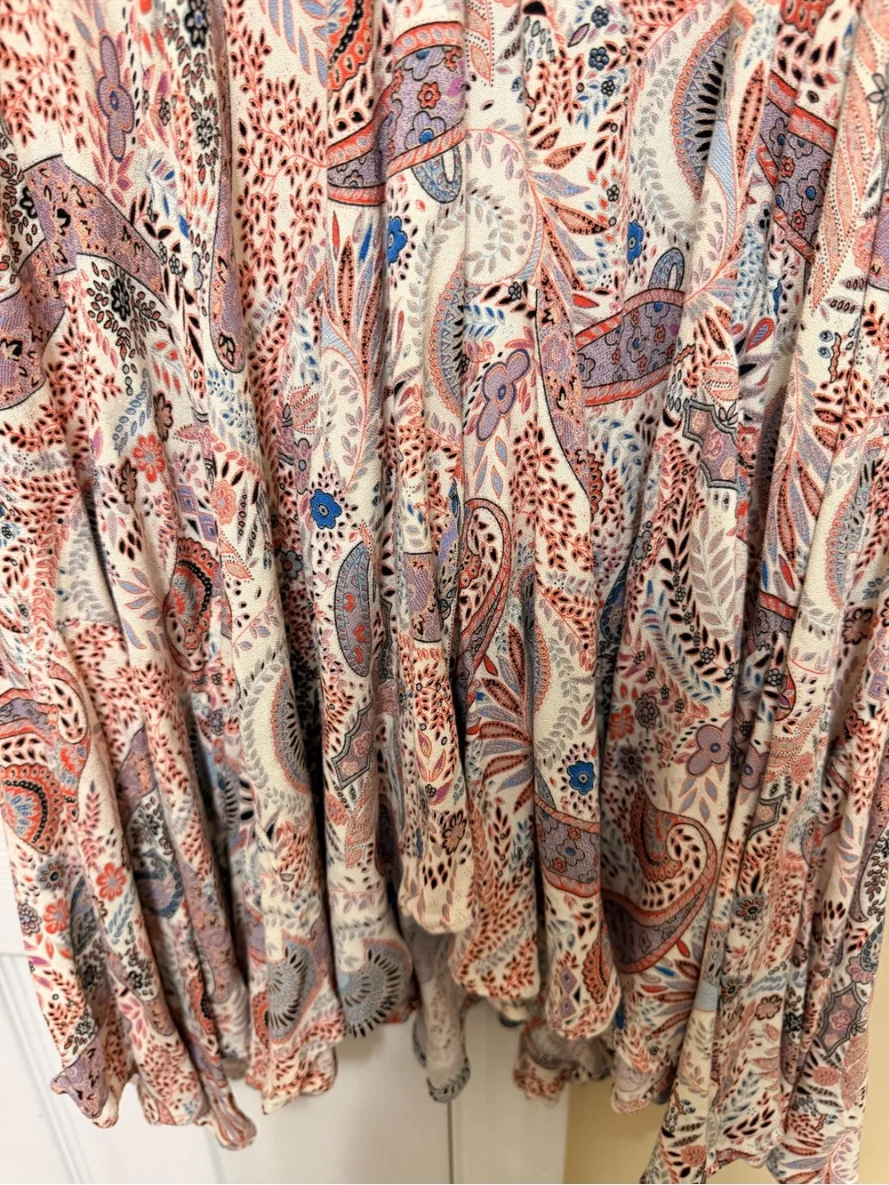 Paisley Print V-Neck Tunic Dress in Cream & Rust